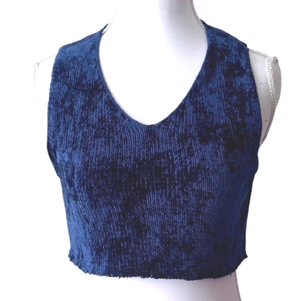 Merona‎ Blue Chenille Knit Cropped Sweater Top V-Neck 90s Y2k Small